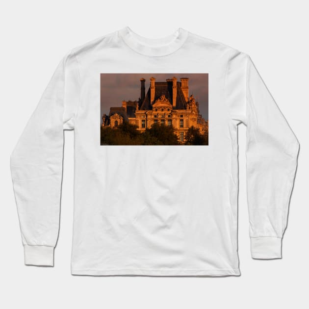 Sun Setting Over The Louvre © Long Sleeve T-Shirt by PrinceJohn